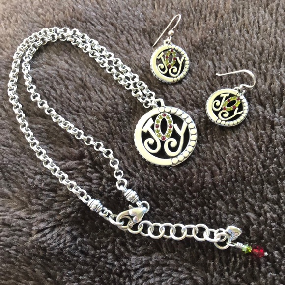 BRIGHTON HOLIDAY JOY Red Crystal Silver Disc Pendant NECKLACE and Earrings set - Picture 1 of 12